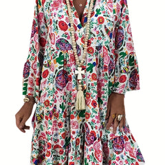 Graphic Print Long Sleeve Shirt Dress