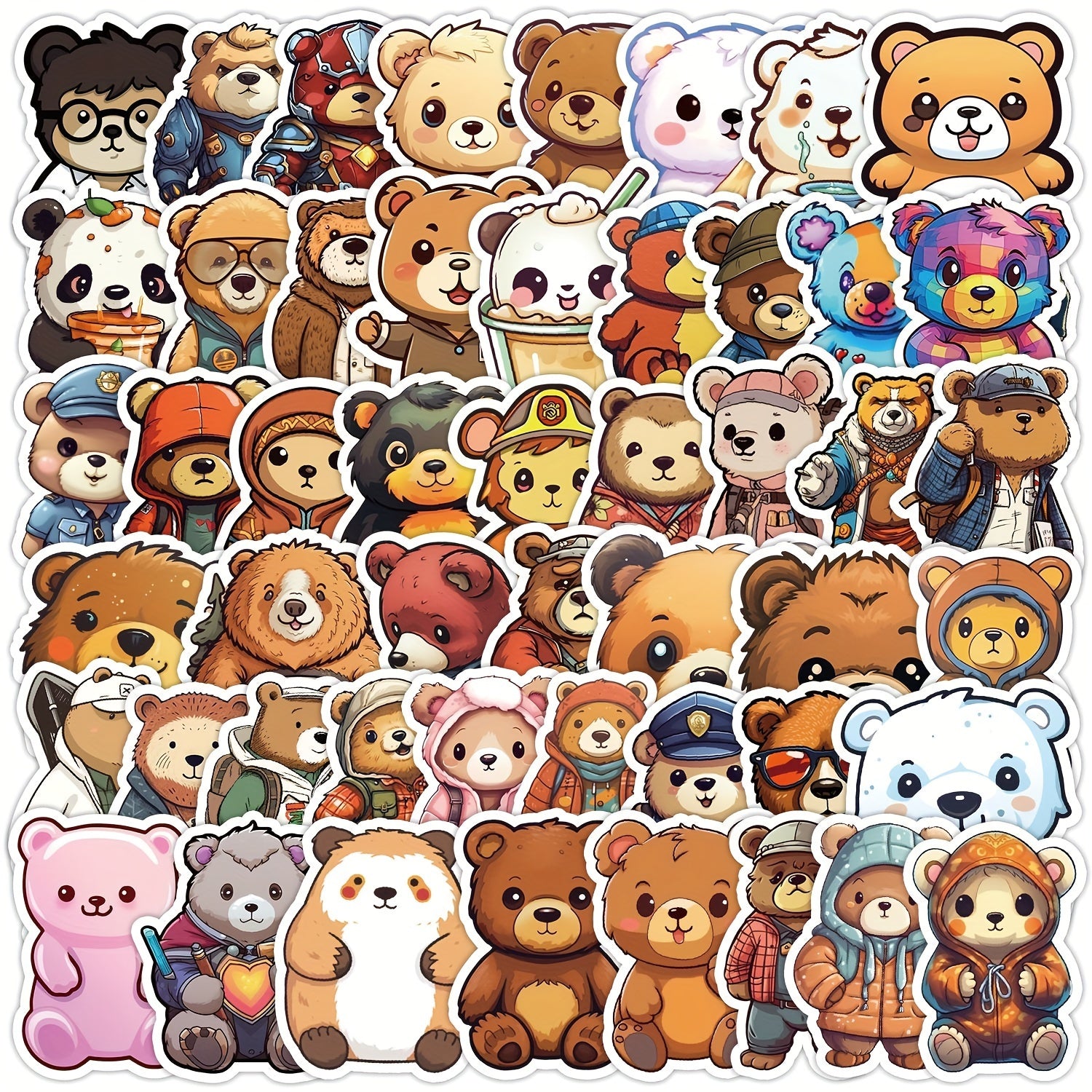 50pcs Bear Series Stickers for Computer Helmet Water Cup Decor