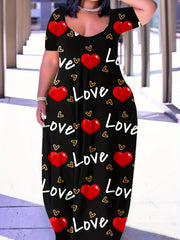  Heart & Letter Print Maxi Dress
