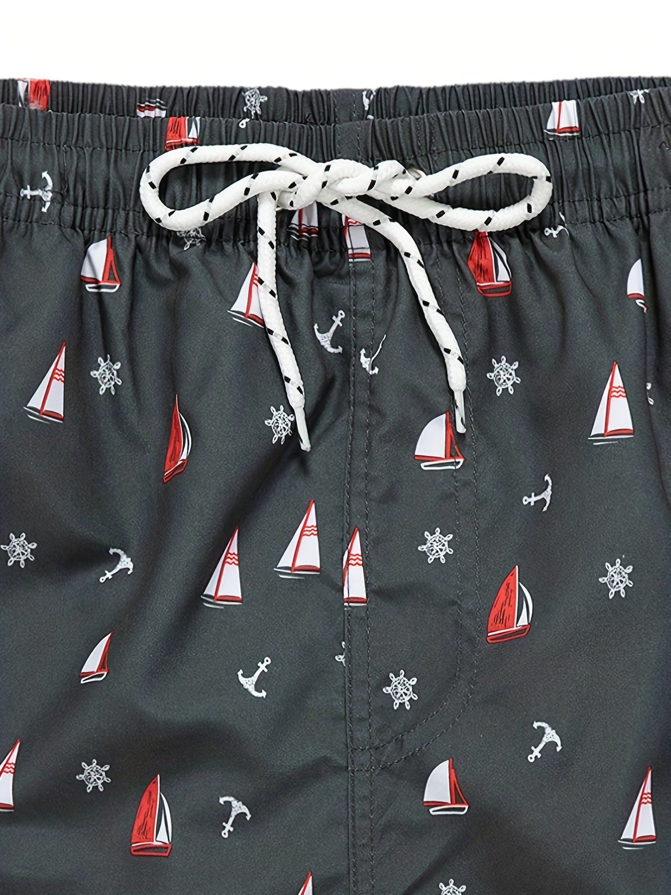 Sailboat Print Mesh Lining Drawstring Men s Swim Trunks