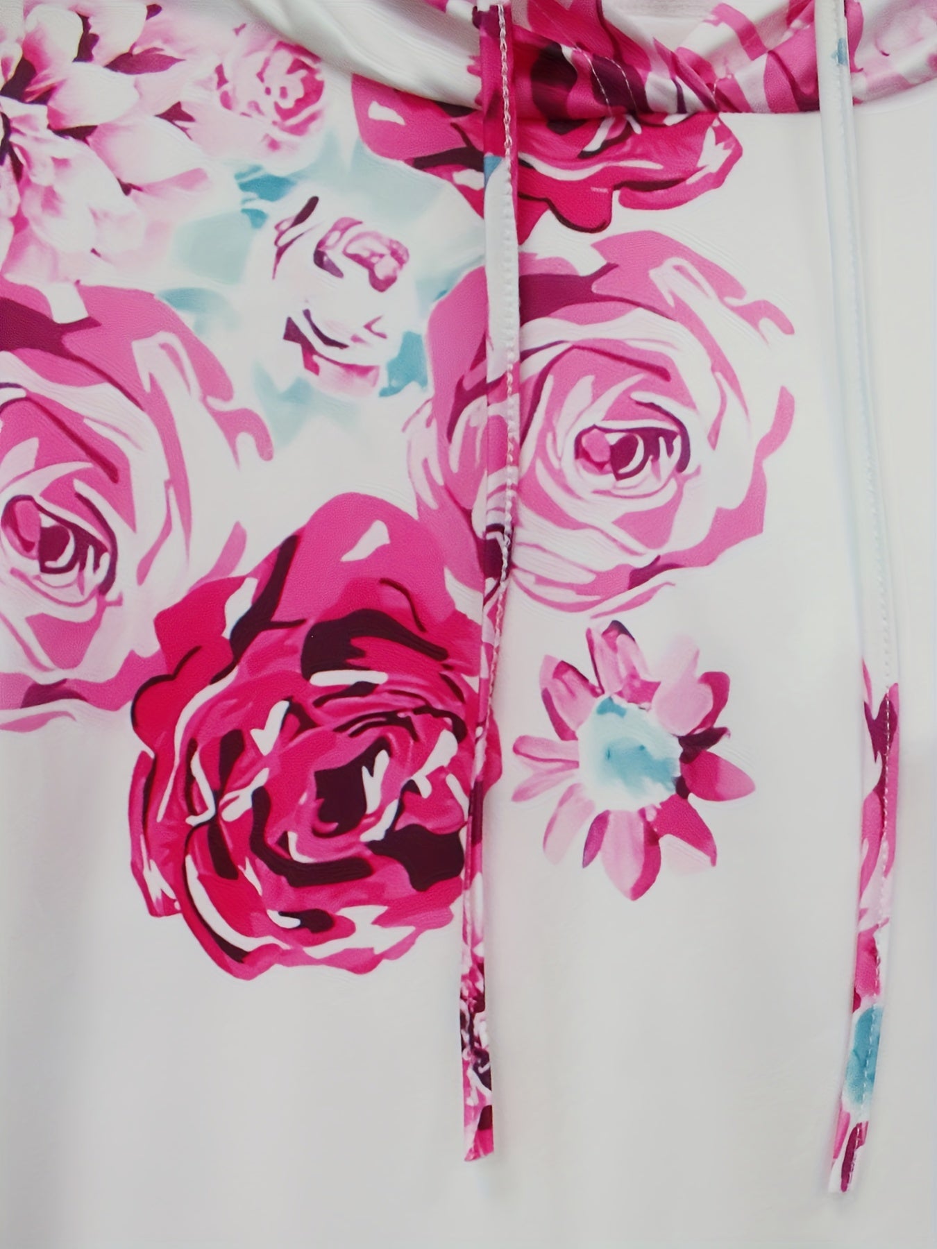 Floral Print Drawstring Hoodie Casual Cutout Long Sleeve Hoodie Sweatshirt