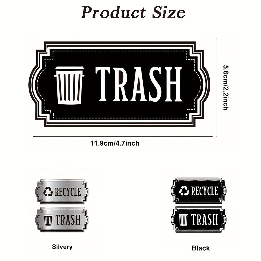 2pcs Gray Recycling Trash Stickers Glossy Finish Indoor Outdoor Use
