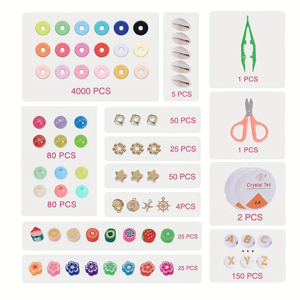 Clay Bead Bracelet Kit - Polymer & Stone Beads, Pendant