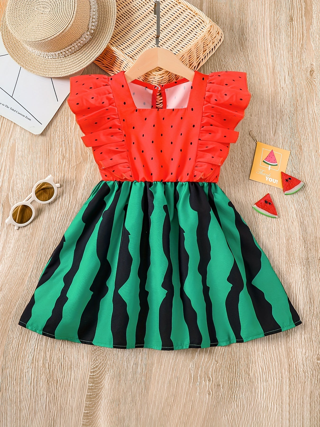Girls Heart Graphic Flutter Sleeve Top & Belted Waist Shorts Set