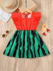 Girls Heart Graphic Flutter Sleeve Top & Belted Waist Shorts Set