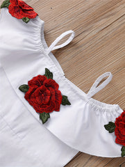Toddler Girls' Roses Print Denim Jumpsuit & Romper