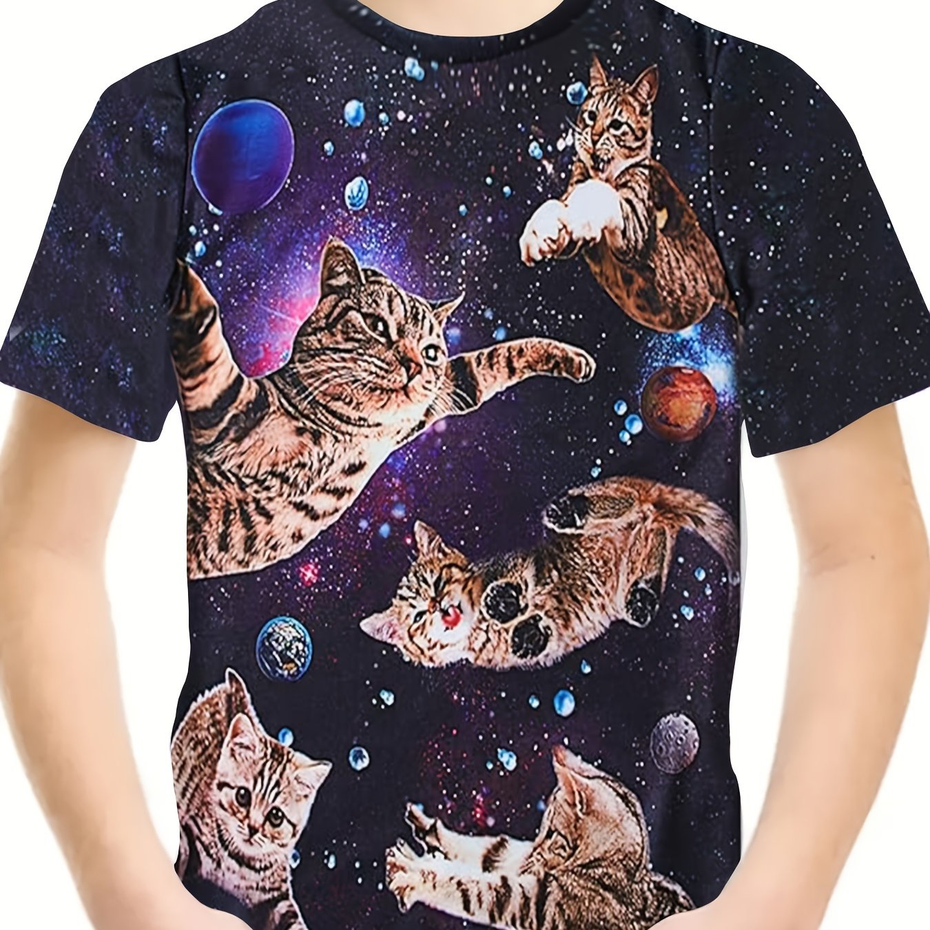 Breathable Astronaut Kitty Short Sleeve T-shirt Girls Spring Summer Gift