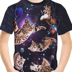 Breathable Astronaut Kitty Short Sleeve T-shirt Girls Spring Summer Gift