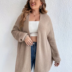  Solid Long Sleeve Open Front Cardigan