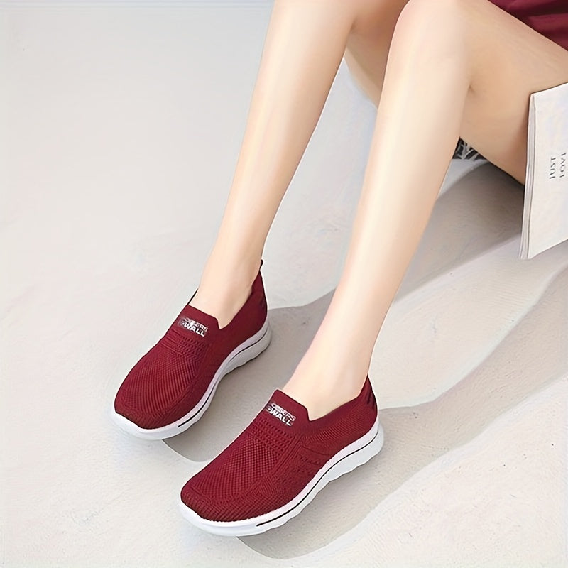 Women's Knit Slip-On Sneakers Soft Sole Non-Slip Shoes Lightweight Comfy