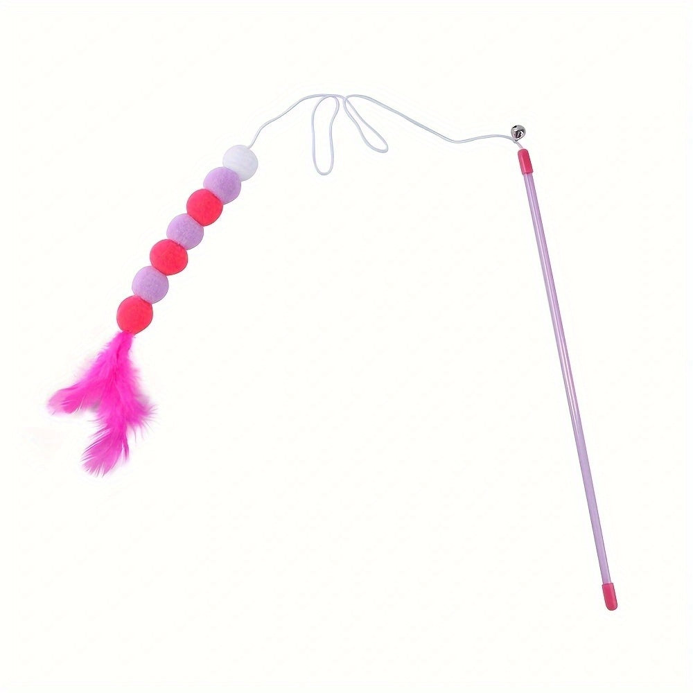 Interactive Feather Cat Teaser Stick Toy with Pompom