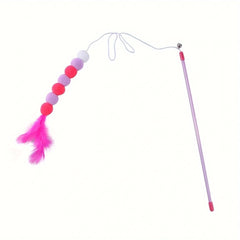 Interactive Feather Cat Teaser Stick Toy with Pompom