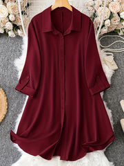 Solid Button Up Shirt Dress