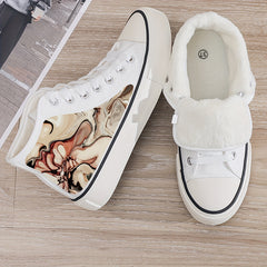 Plush Lined Chunky Canvas Sneakers Flat Heighten Warm Breathable Non Slip Shoes