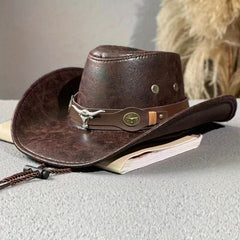 Cow Head Rivet Jazz Hat Unisex Outdoor Sun Visor Cowboy Riding Hat