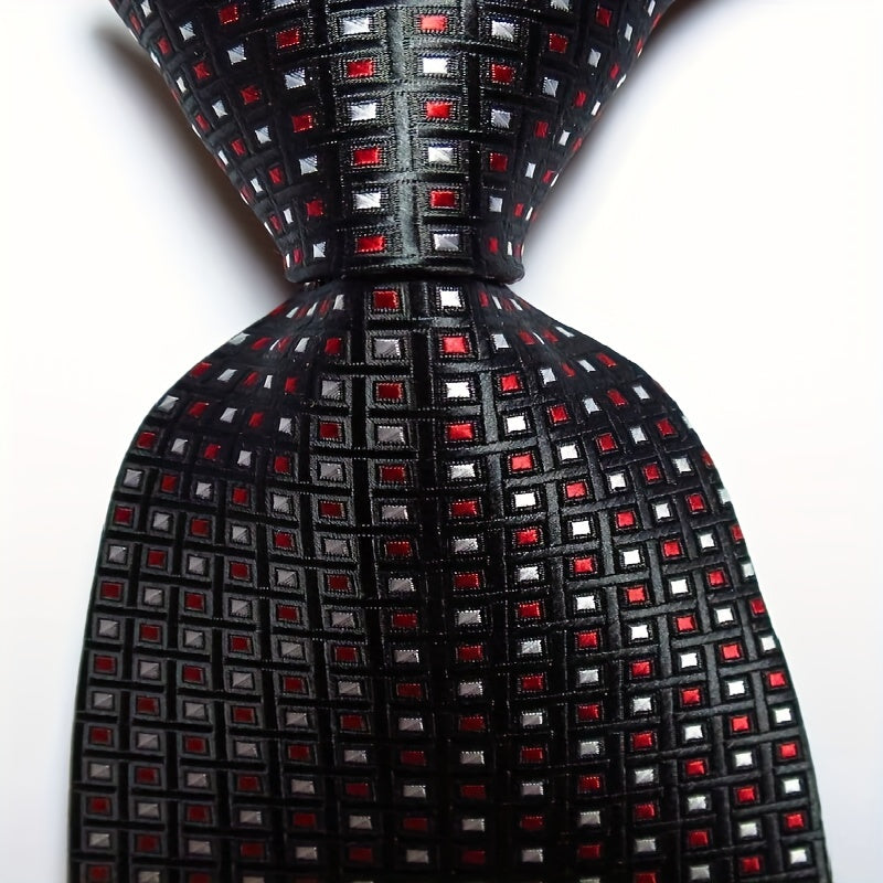 Men's Plaid Dot Jacquard Woven Tie And Rose Red Jacquard Woven Men's Tie Necktie