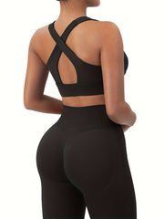 Women's Crisscross Back Sports Bra Medium Support Padded Tank Top