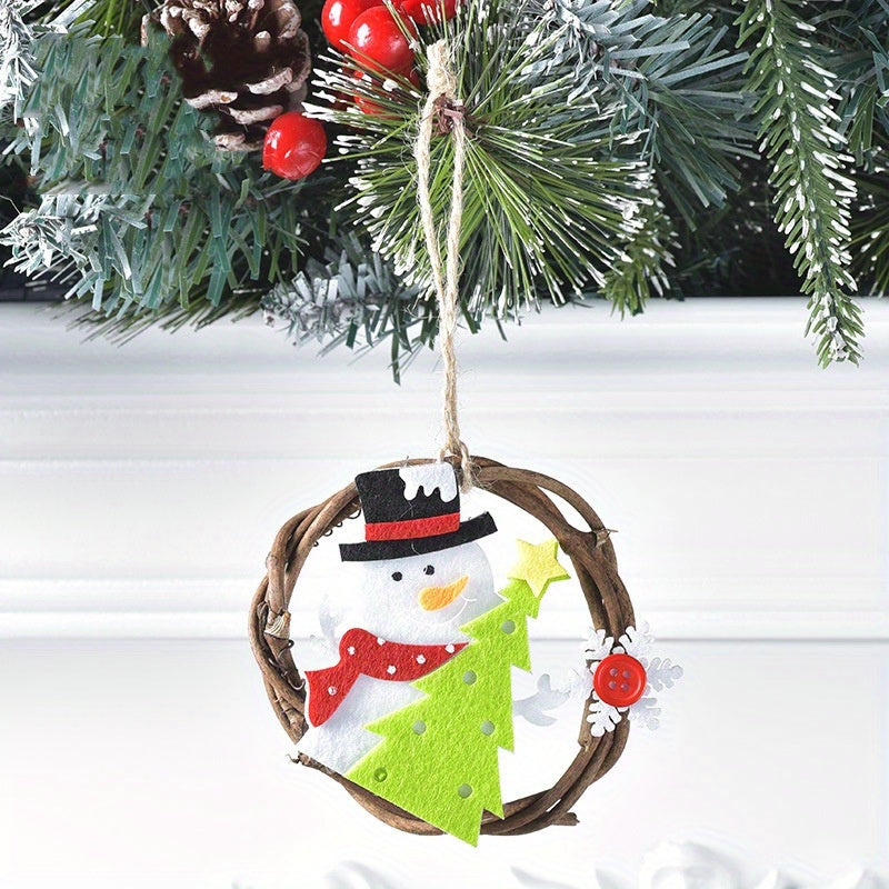 Christmas Rattan Garland Non-Woven Fabric Pendant Round Hanging Ornaments