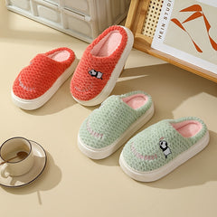 Women's Embroidered Animal Slippers Non-slip Fluffy Indoor Shoes