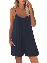  Women's V Neck Solid Cami Romper