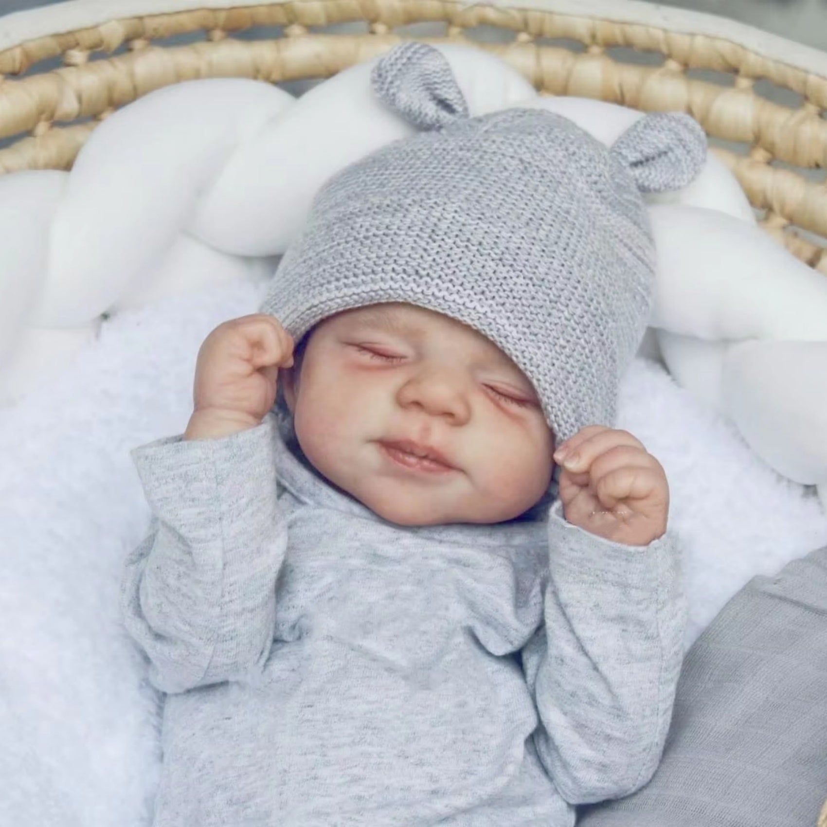 19in Asleep Boy Reborn Doll, Hand Drawn Hair, Light Beige 3D Paint