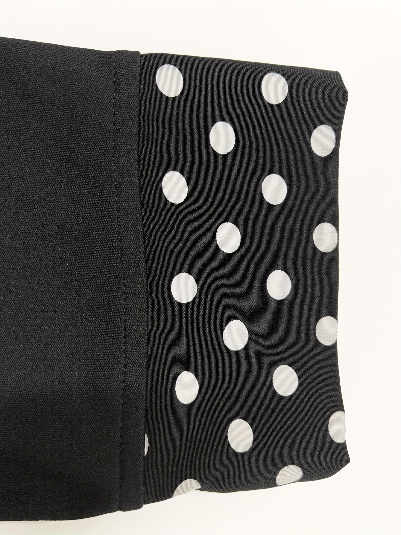  Colorblock Dot Print Long Sleeve V Neck Bodycon Midi Dress