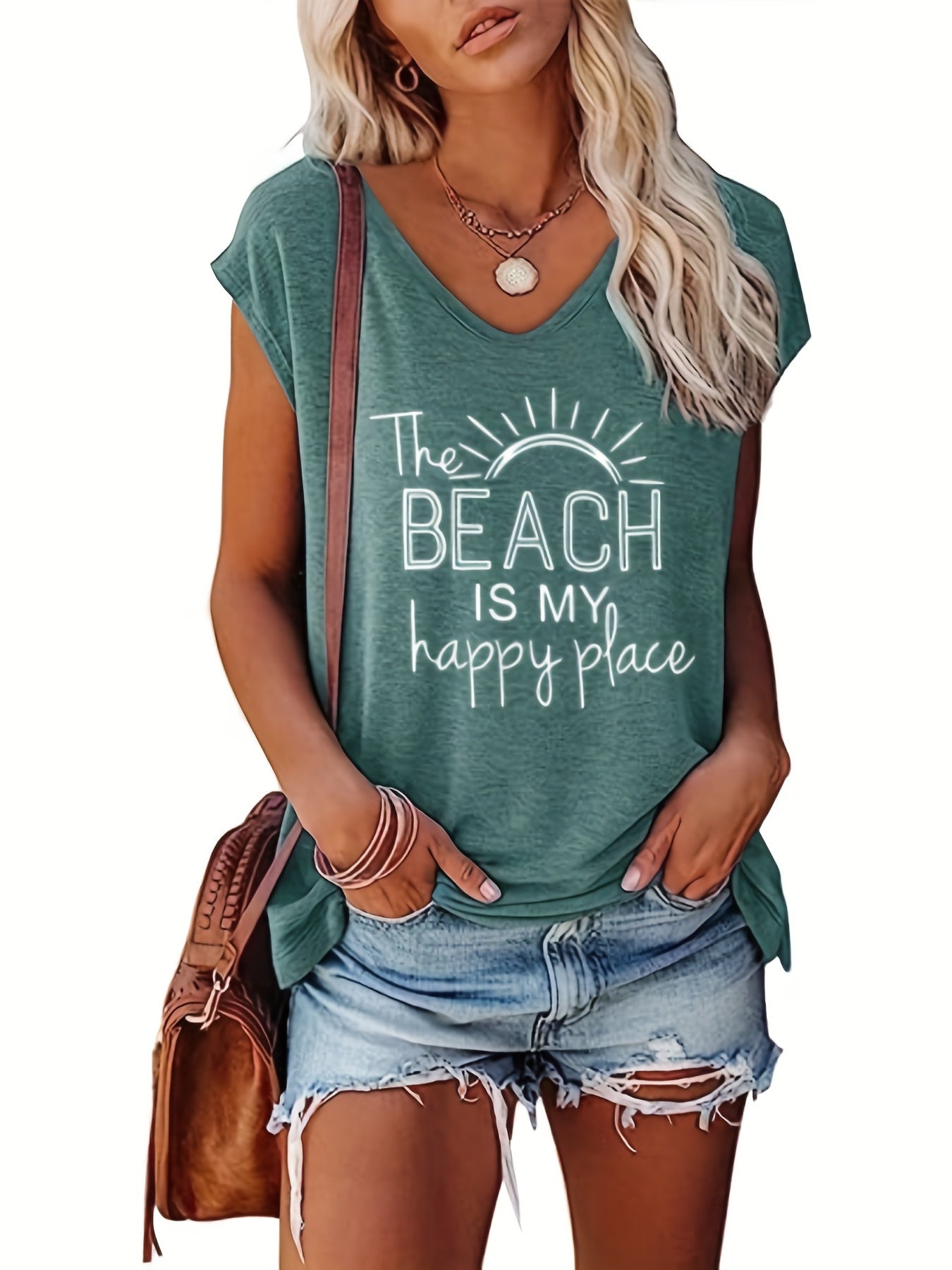 V Neck Tank Top Casual Cap Sleeve Summer Women's Top