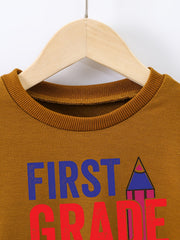 STUD Letter Print Boys Pullover Sweatshirt Crew Neck Tops