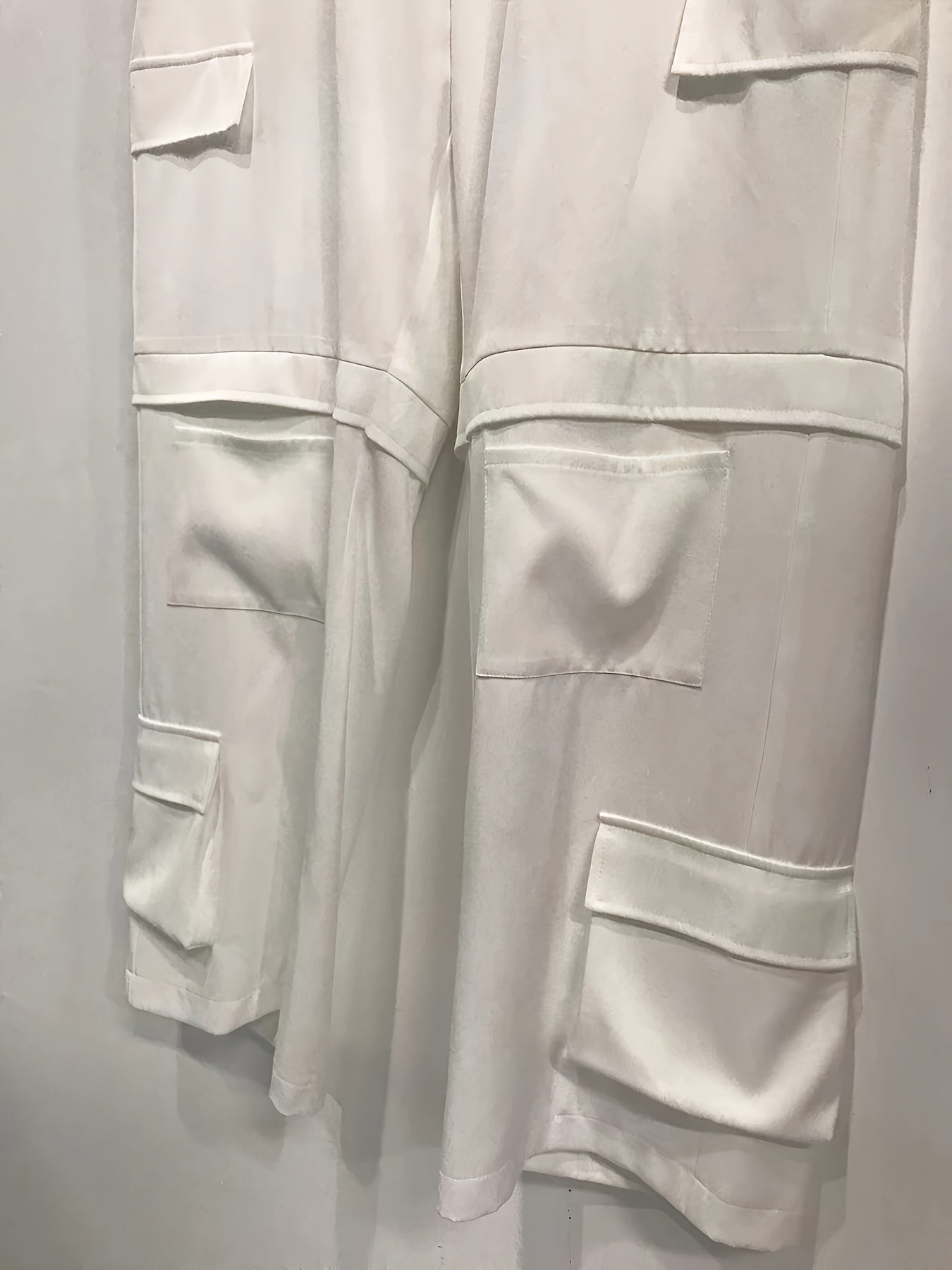  Solid High Rise Wide Leg Cargo Trousers