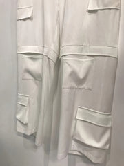  Solid High Rise Wide Leg Cargo Trousers