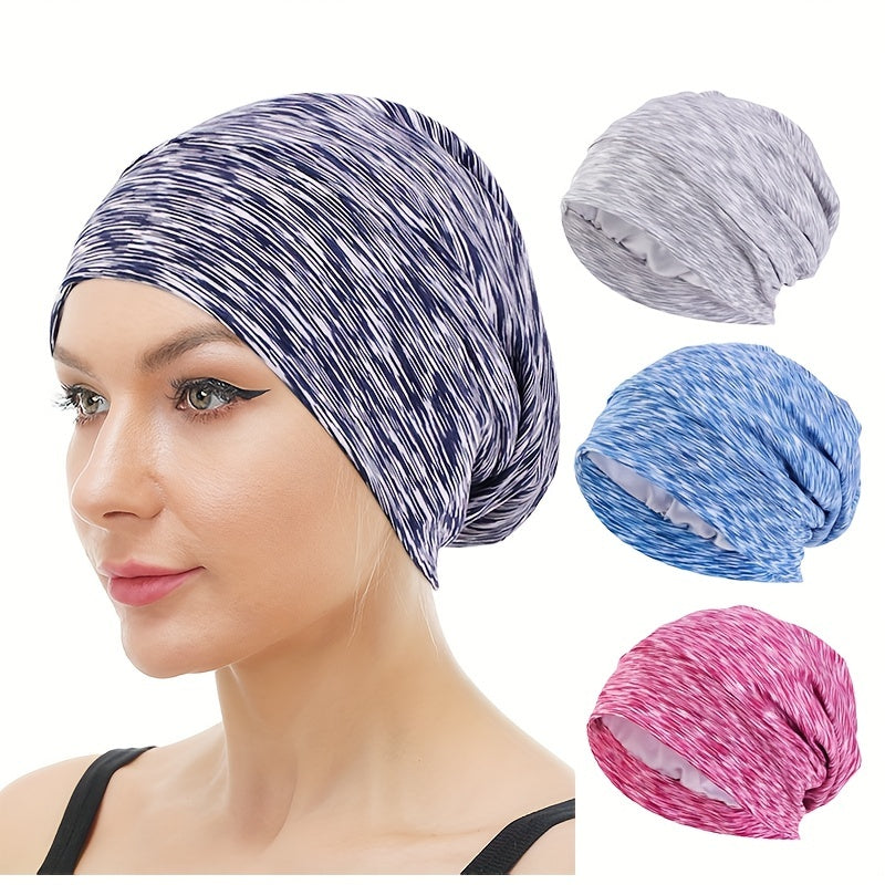Satin Lined Beanie Cap Mixed Head Wrap Soft Elastic Turban Cap