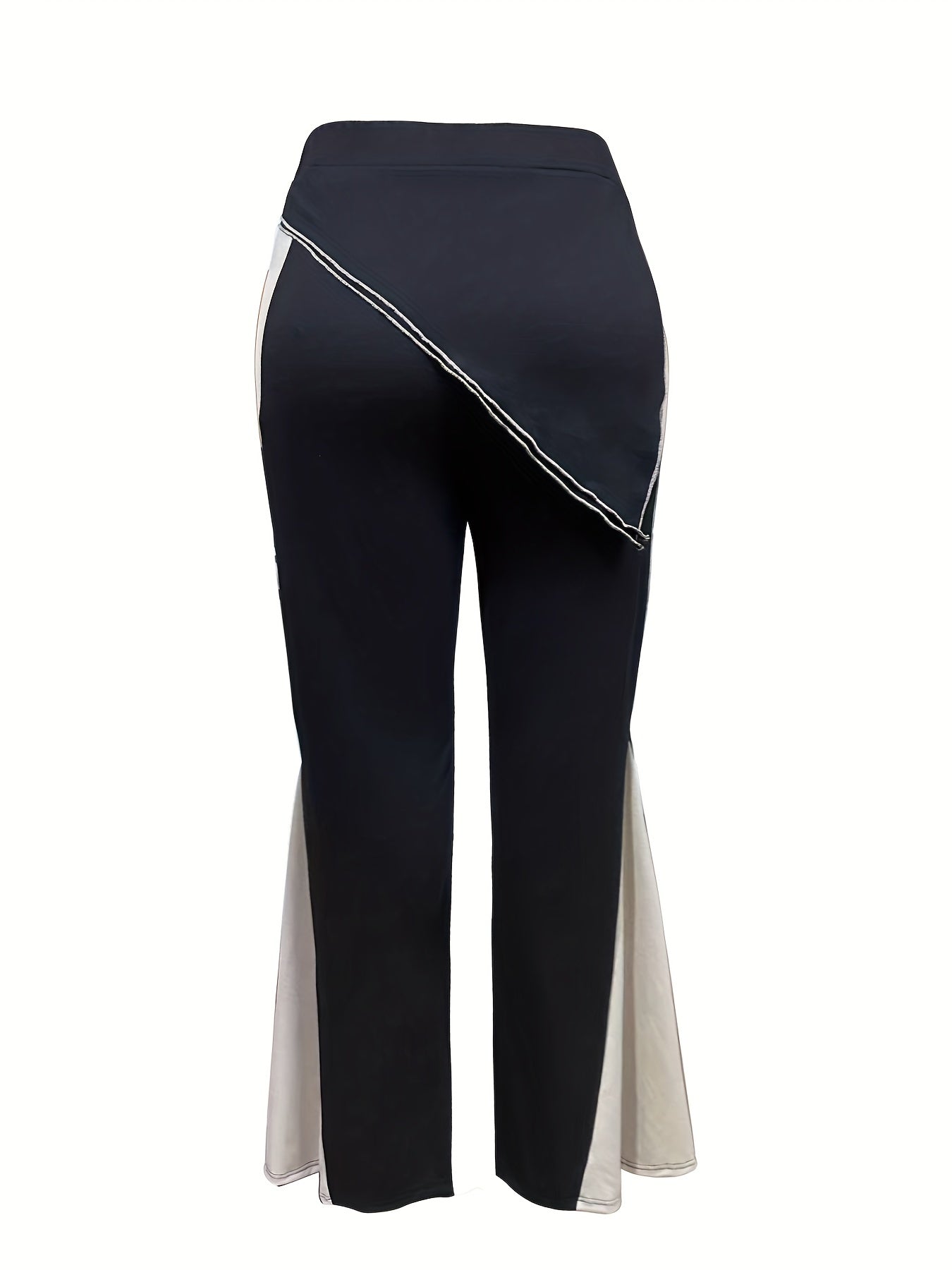  Colorblock Flared Leg Trousers High Rise Medium Stretch Casual Pants