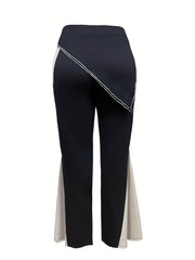  Colorblock Flared Leg Trousers High Rise Medium Stretch Casual Pants