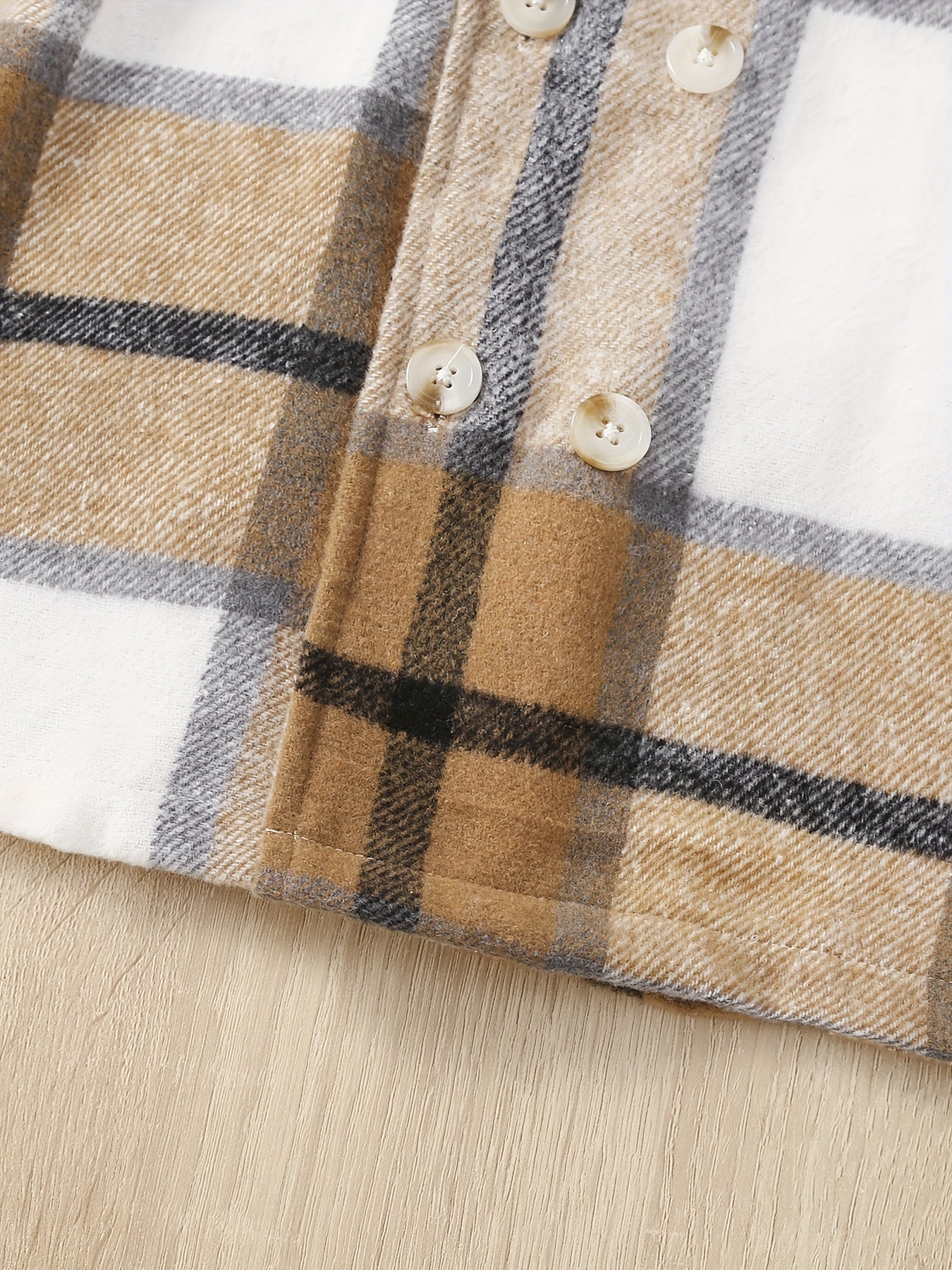 Girls Plaid Pea Coat Round Collar Double Breasted Overcoat