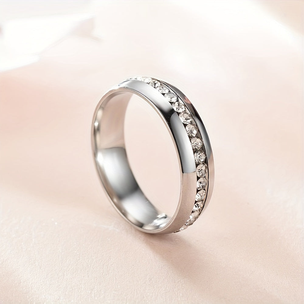 Silver Wedding Rings For Men Women 6mm Plain Circle Zircon Jewelry