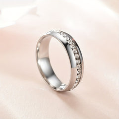 Silver Wedding Rings For Men Women 6mm Plain Circle Zircon Jewelry