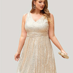  Sequin Waist V Neck A-line Party Dress