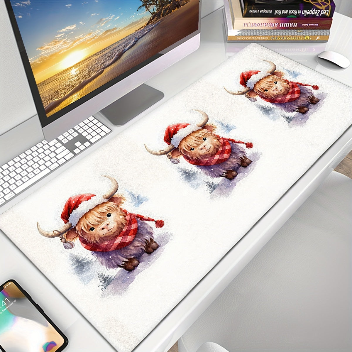 Christmas Cow Art Poster Mouse Pad, Non Slip, Game Pad