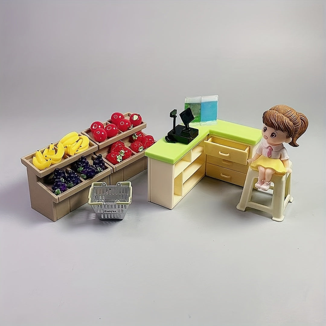 2pcs Dollhouse Mini Corner Bar and Micro Cash Register Plastic Material