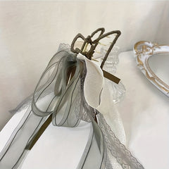 Long Ribbon Bow Hair Claw Lace Bowknot Hair Claw Nonslip Ponytail Holder