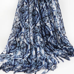 Men's Floral Ethnic Tassel Shawl Scarf