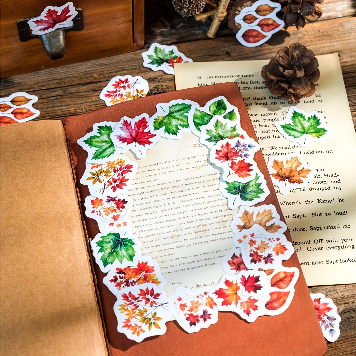 45pcs Autumn Letter Washi Paper Boxed Stickers, Material Sealing Stickers