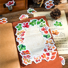 45pcs Autumn Letter Washi Paper Boxed Stickers, Material Sealing Stickers