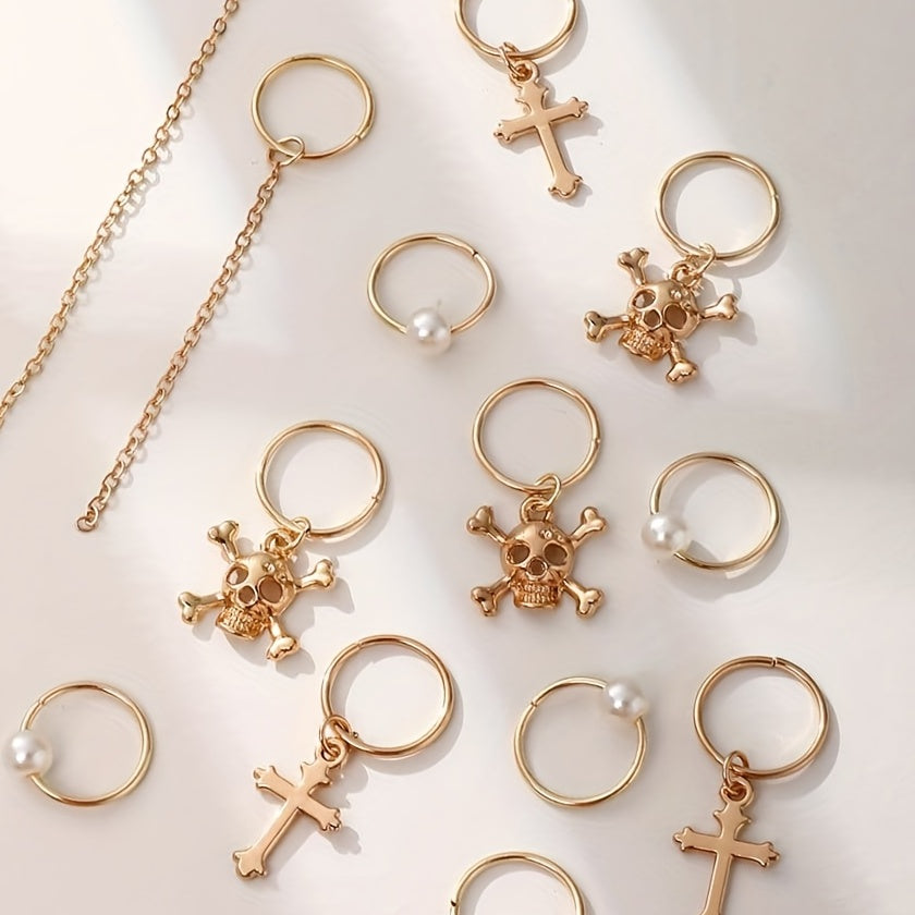 12pcs Braids Hair Ring with Skull Cross Tassel Alloy Dreadlock Ring Style Hair