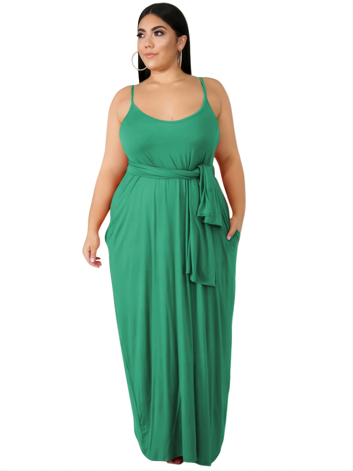 Solid Cami Maxi Dress With Pocket Women's Plus