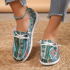 Women's Geometric Pattern Flat Sneakers Low Top Loafers Canvas Shoes