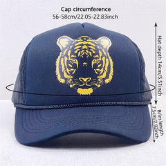 Tiger Head Print Trucker Hat Mesh Baseball Cap Hip Hop Adjustable Dad Hats