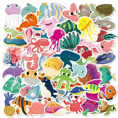 50pcs Ocean Animal Stickers Pack Fish Shark Decals Under The Sea Stickers
