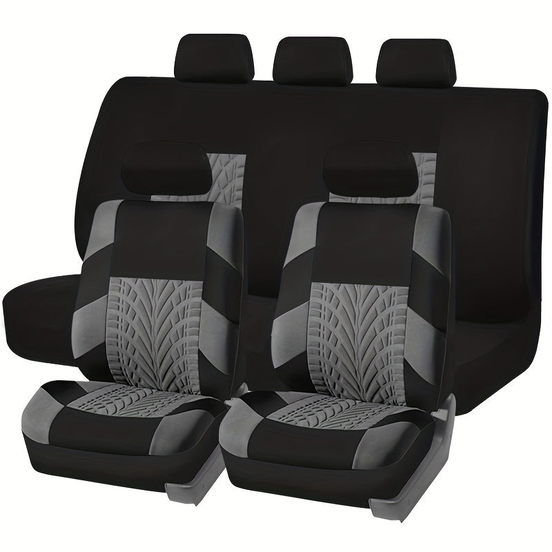 9pc Universal Car Seat Covers Set Gray Tan Red Thick Foam Cushion & Protector