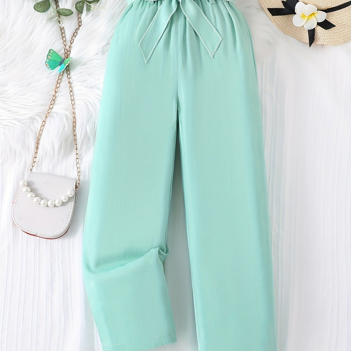 Girls' Vibrant Viscose Long Trousers With Waist Belt